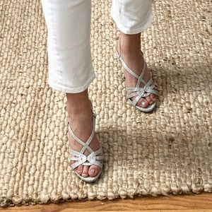 Pierre Dumas Sparkly Silver Open Toe Pump